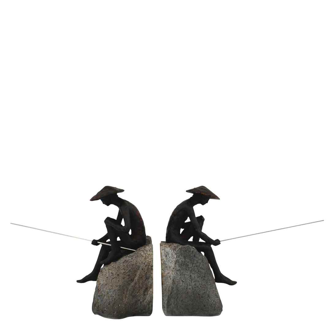 VILLAGE FISHERMAN ON ROCK BOOKENDS image 0